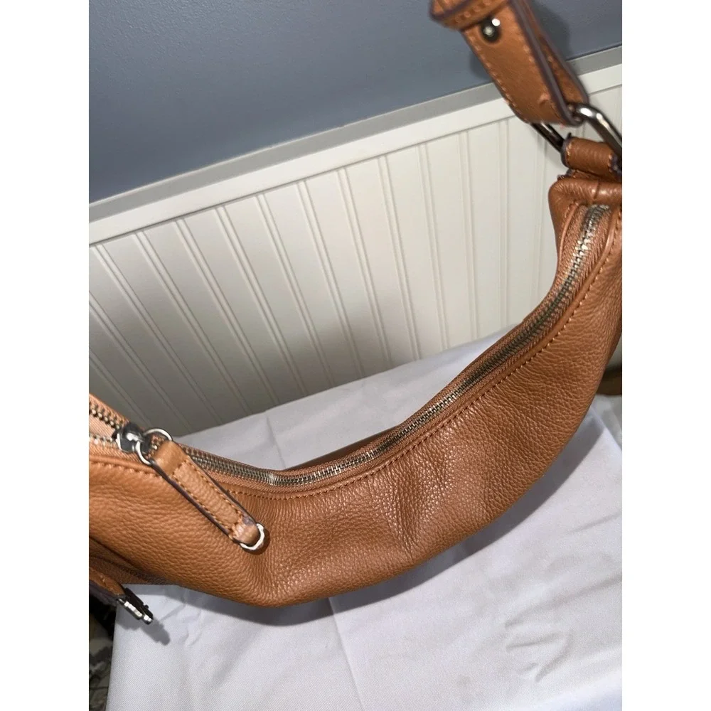 LUCKY BRAND LARGE BROWN LEATHER SLOUCHY CRESCENT HOBO SHOULDER BAG PURSE HANDBAG